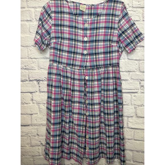 Blair Vintage Women's Housecoat Dress Short Sleeve Full Button Up Plaid SZ Small - Picture 1 of 4